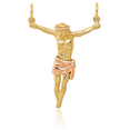 thumbnail image 1 of 14K Solid Two Tone Gold Rose Corpus Jesus Christ Necklace Religious Chain Pendant Christian Faith Charm, 1 of 3