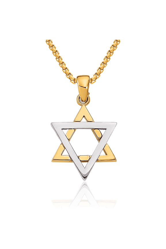 14K Solid Two Tone Gold Star of David Jewish Magen Necklace Judaica Religious Chain Pendant Israel Charm