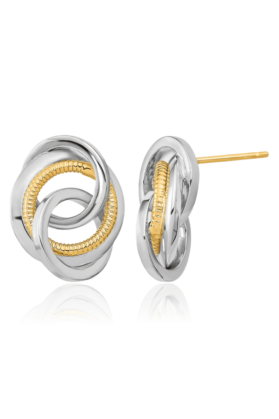14K Two Tone Gold Extra Large Love Knot Stud Earrings - 17mm 5/8 inch - Lightweight, Butterfly Back, Textured Women's