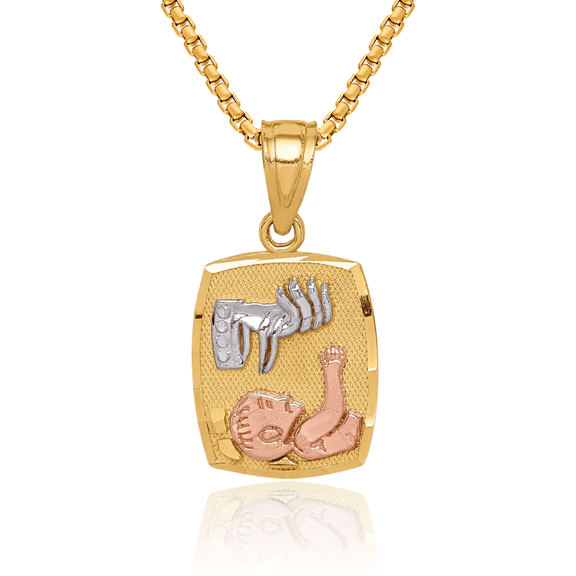 14K Solid Two Tone Gold White Baptism Christening Initiation Necklace Christian Religious Chain Pendant Faith Charm