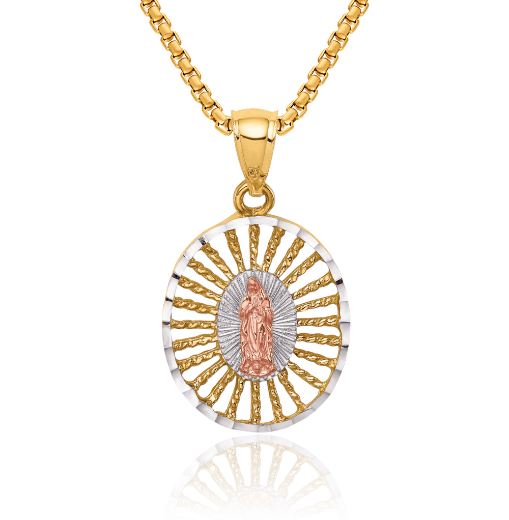 14K Solid Two Tone Gold White Our Lady of Guadalupe Virgin Mary ...