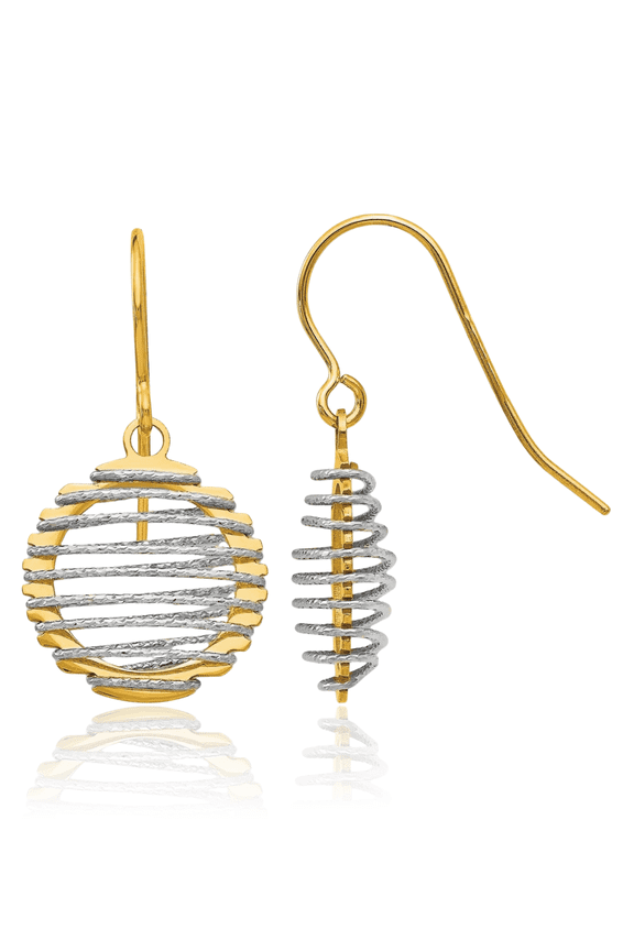 14K Solid Two Tone Gold Wire Wrapped Drop Dangle Earrings