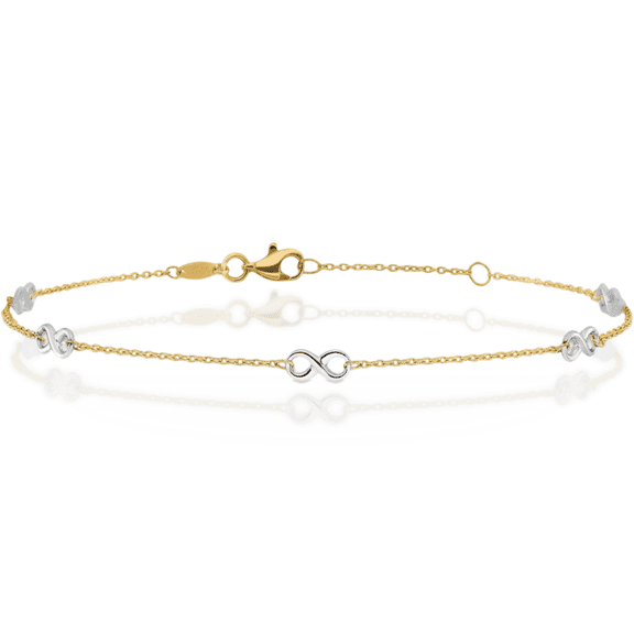 14K Solid Two Tone Gold Yellow Infinity Twisted Love Knot Symbol Anklet Summer Beach Foot Ankle Bracelet
