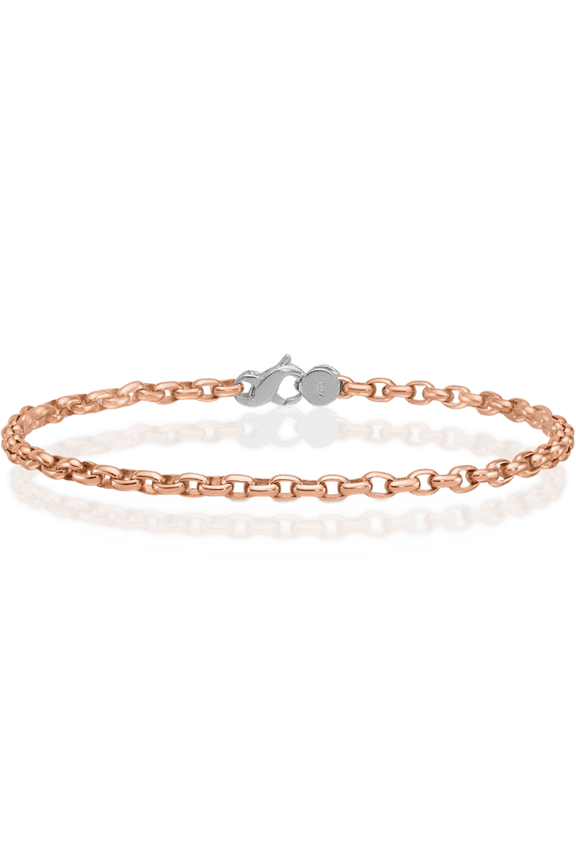 14K Solid Two Tone Gold 3.5mm Classic Cable Chain Oval Link Bracelet - 7.25 inch - Polished Adult