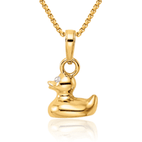 14K Solid Two Tone Yellow White Gold Mallard Duck Good Luck Bird Necklace Chain Pendant Charm