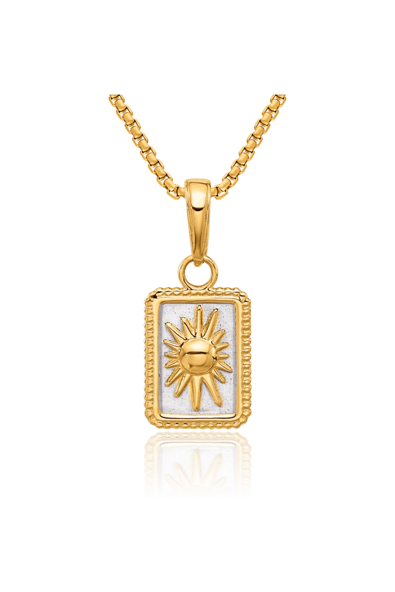14K Solid Two Tone Yellow White Gold Sun Necklace Sunshine Pendant Sunburst Charm Celestial Jewelry