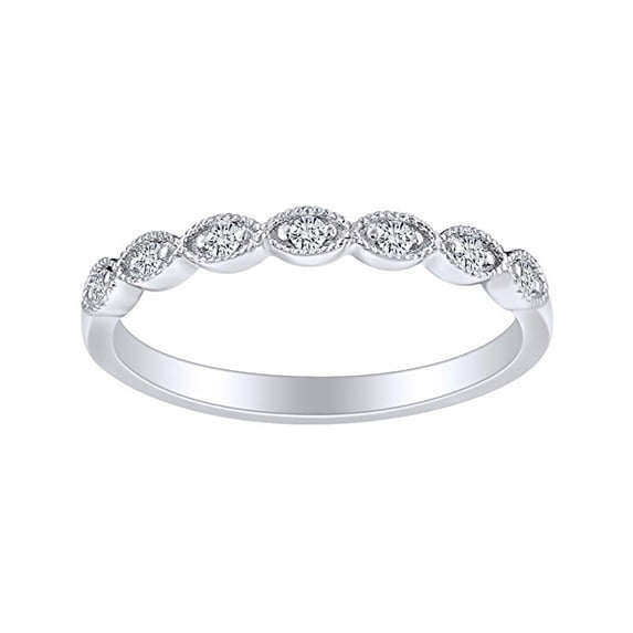 AFFY 14K Solid White Gold 0.1CTW 1.8mm Width Moissanite Half Eternity Anniversary Rings Stacking Infinity Wedding Band for Women Ring Size-4