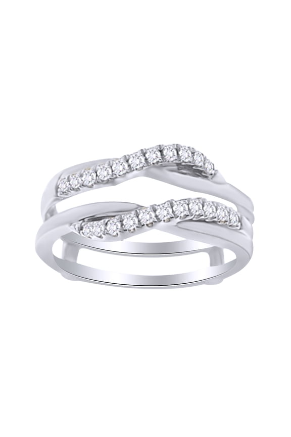 14K Solid White Gold (0.25 Cttw) Round Cut White Diamond Enhancer Ring Guard