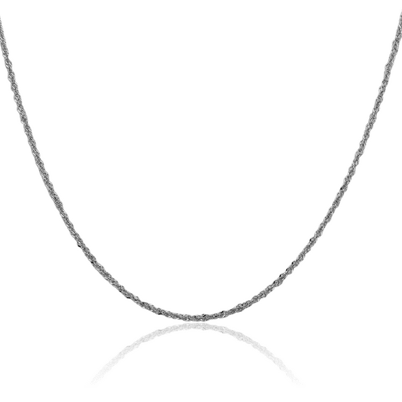 14K Solid White Gold 0.8mm Sparkle Singapore Chain Necklace