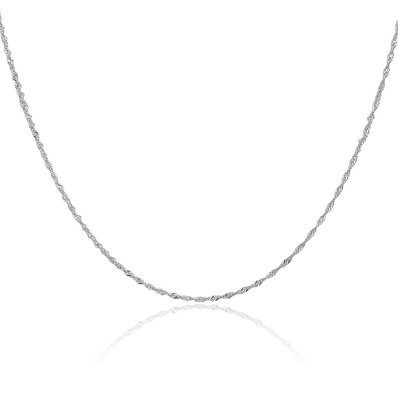 14K Solid White Gold 1.10mm Singapore Chain Necklace 14 inch