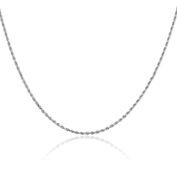 14K Solid White Gold 1.5mm Rope Chain Twisted Link Necklace