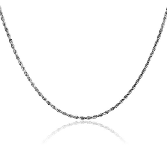 14K Solid White Gold 1.75mm Rope Chain Twisted Link Necklace