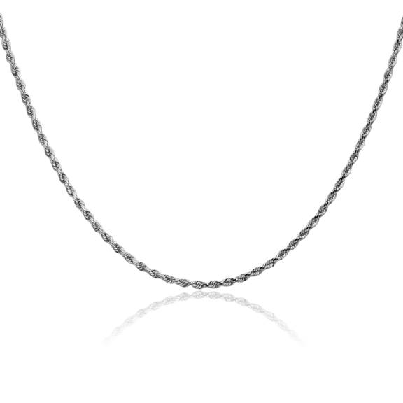 14K Solid White Gold 1.75mm Rope Chain Twisted Link Necklace