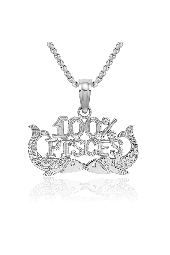 14K Solid White Gold 100% Pisces Zodiac Necklace Fish Horoscope Pendant February March Birthday Charm Astrology Jewelry