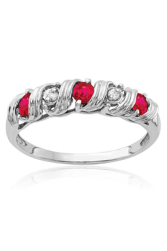 14K Solid White Gold 2.75mm Red Ruby Diamond Wedding Band Ring Gemstone July Birthstone Jewelry