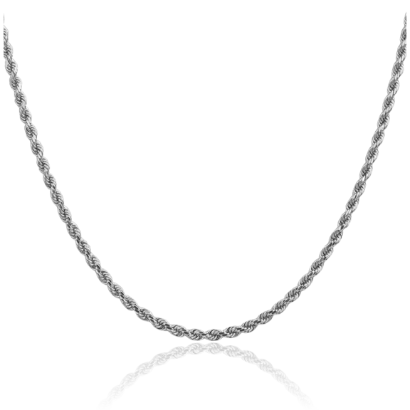 14K Solid White Gold 2.75mm Rope Chain Twisted Link Necklace