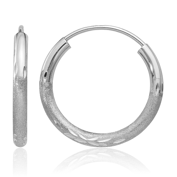 14K Solid White Gold 2mm Endless Round Small Hoop Earrings