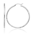 thumbnail image 1 of 14K Solid White Gold 2mm Round Tube Large Hoop Earrings, 1 of 10