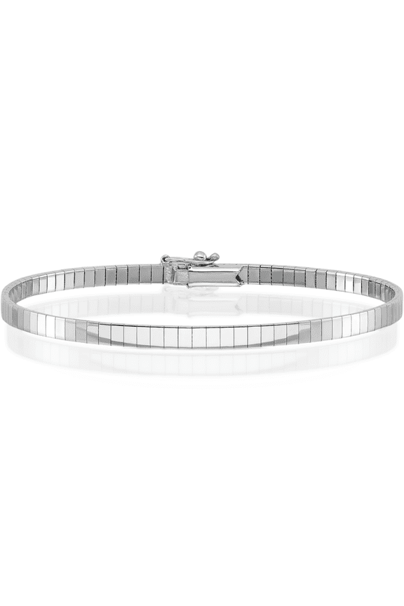14K Solid White Gold 3.2mm Cubetto Omega Snake Chain Bracelet