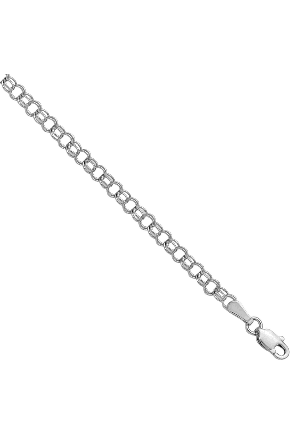 14K Solid White Gold 3.5mm Classic Cable Chain Charm Bracelet - 5.5 inch - Polished Women's