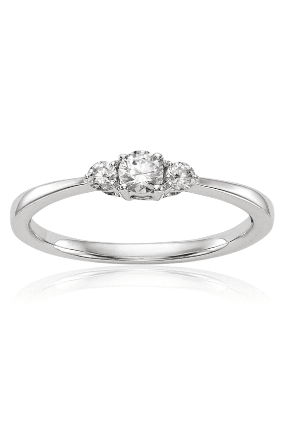 14K Solid White Gold 0.25 carat Diamond Three Stone Engagement Ring - 1.1mm Slim Band - Round Cut, Natural, Prong Set Women's