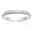thumbnail image 1 of 14K Solid White Gold 3mm Milgrain Half Round Plain Classic Wedding Band Ring, 1 of 11