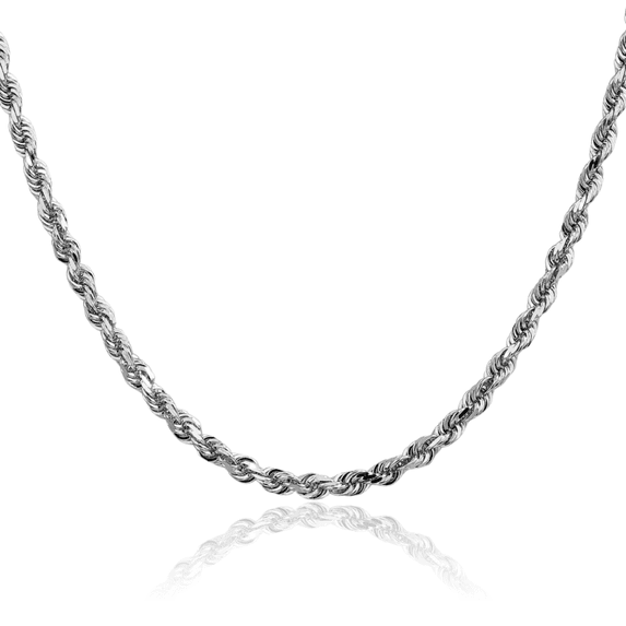 14K Solid White Gold 4mm Quadruple Rope Chain Twisted Link Necklace