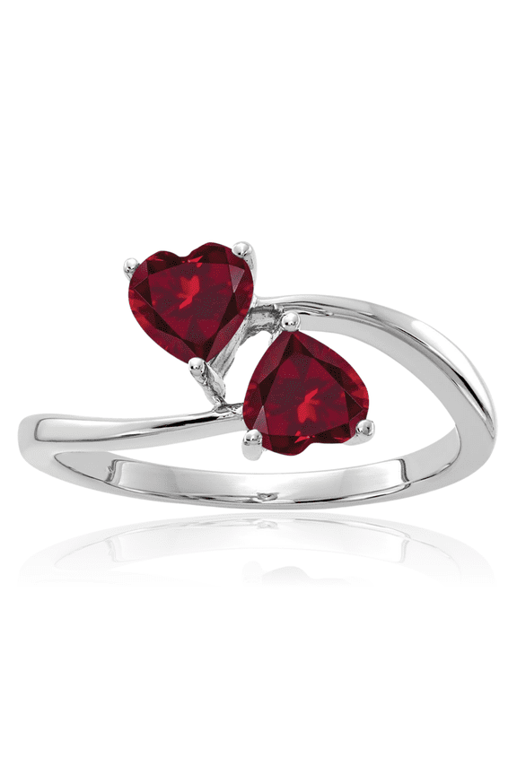 14K Solid White Gold 5mm Heart Lab Red Ruby Ring July Birthstone Jewelry
