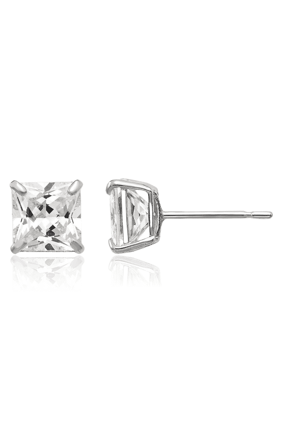 14K Solid White Gold 5mm Square Cubic Zirconia CZ Stud Earrings