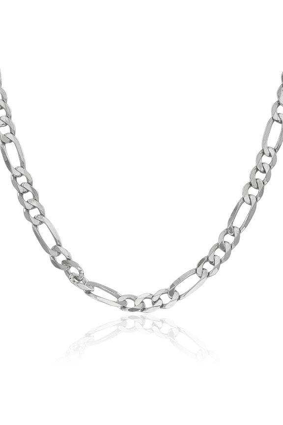 14K Solid White Gold 6mm Figaro Link Chain Necklace