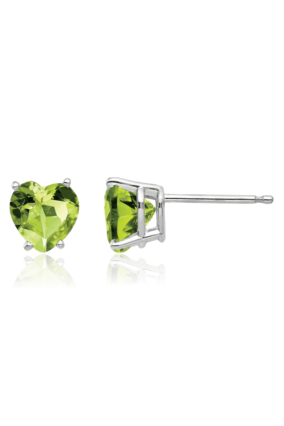 14K Solid White Gold 6mm Heart Green Peridot Studs Gemstone Earrings August Birthstone Jewelry