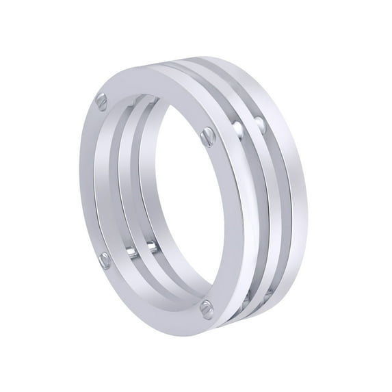 AFFY 14K Solid White Gold 8MM Three Row Wedding Band Ring for Men