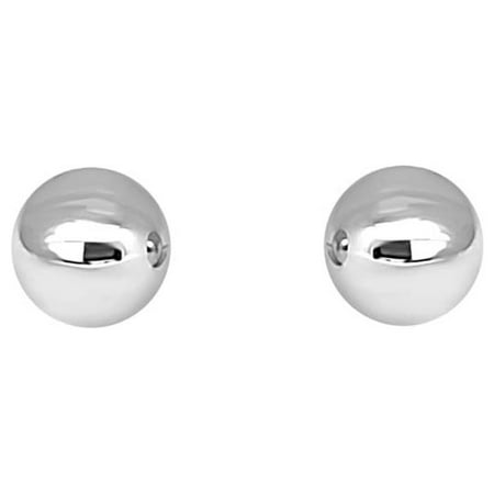 14K Solid White Gold Ball Earring/ Stud Earrings ( 3MM - 6MM ) For Women's With Secure Push Back
