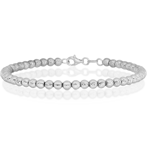 14K Solid White Gold Beaded Ball Chain Bracelet