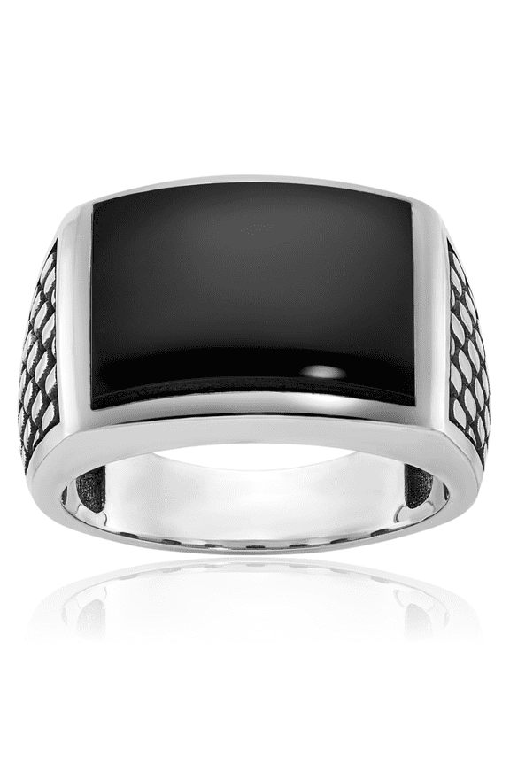 14K Solid White Gold Black Mens Onyx Statement Ring
