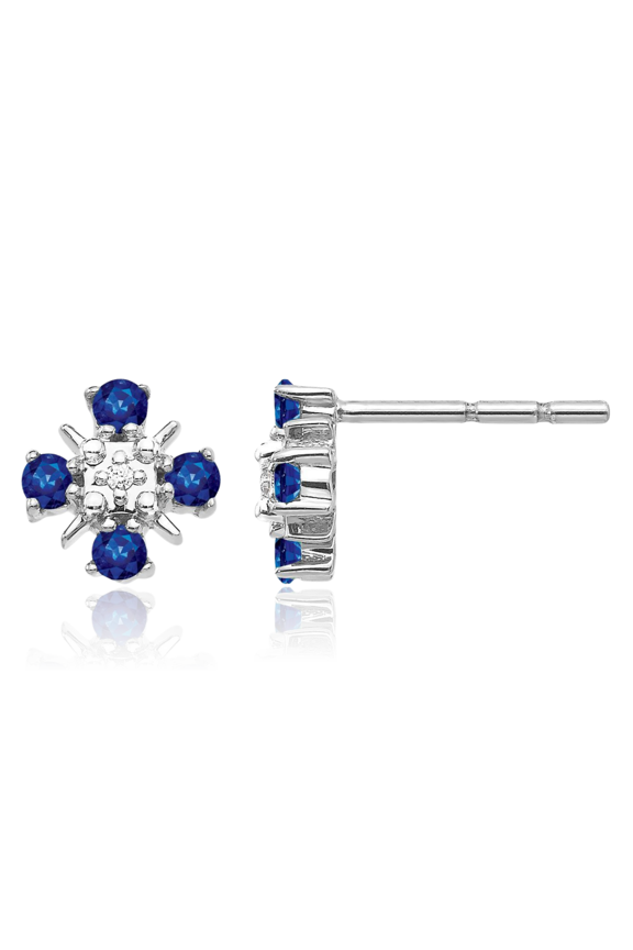 14K Solid White Gold 0.33 carat Blue Sapphire Diamond Accent Large Cluster Stud Earrings - 7mm 1/4 inch - Round Cut, Natural, Butterfly Back Women's