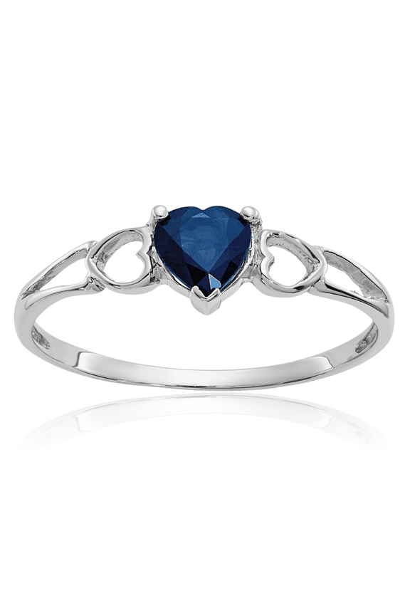 14K Solid White Gold Blue Sapphire Heart Ring Gemstone Love Band September Birthstone Jewelry