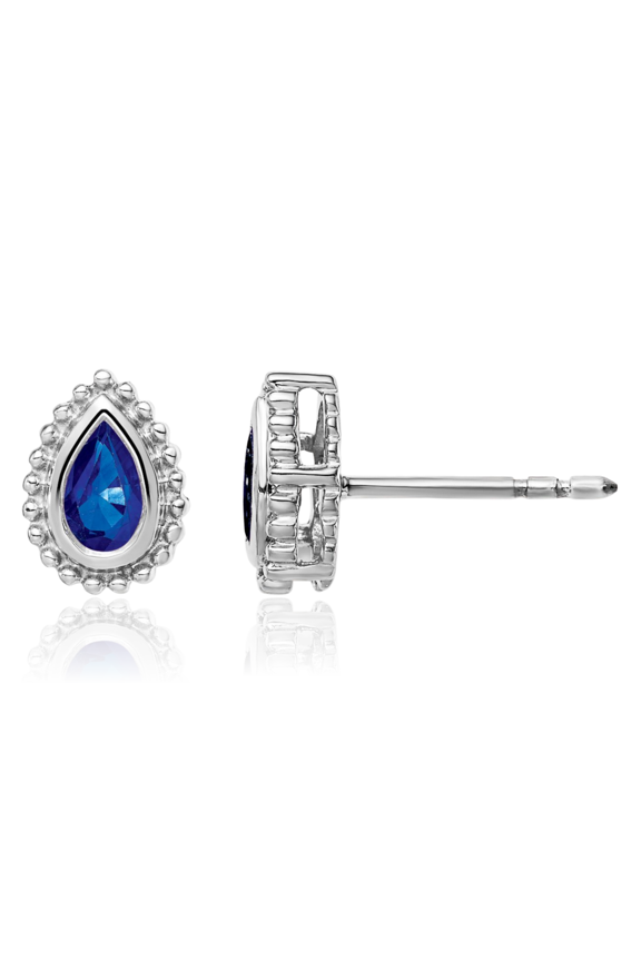 14K Solid White Gold 0.50 carat Blue Sapphire Large Stud Earrings - 10.5mm 3/8 inch - Pear Cut, Natural, Prong Set, Butterfly Back Women's