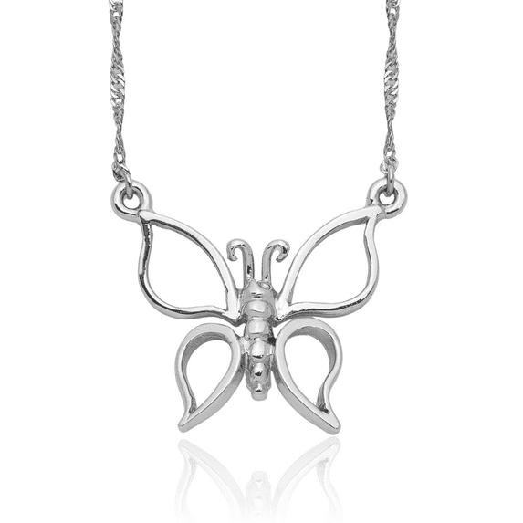 14K Solid White Gold Butterfly Wings Chain Necklace