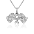 thumbnail image 1 of 14K Solid White Gold Checkered Flags Necklace Racing Charm Sports Pendant with chain 18inch, 1 of 4