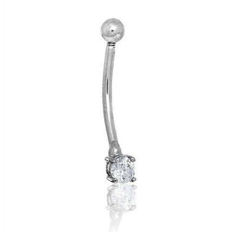 14K Solid White Gold Curved Barbell 3mm Round Cubic Zirconia