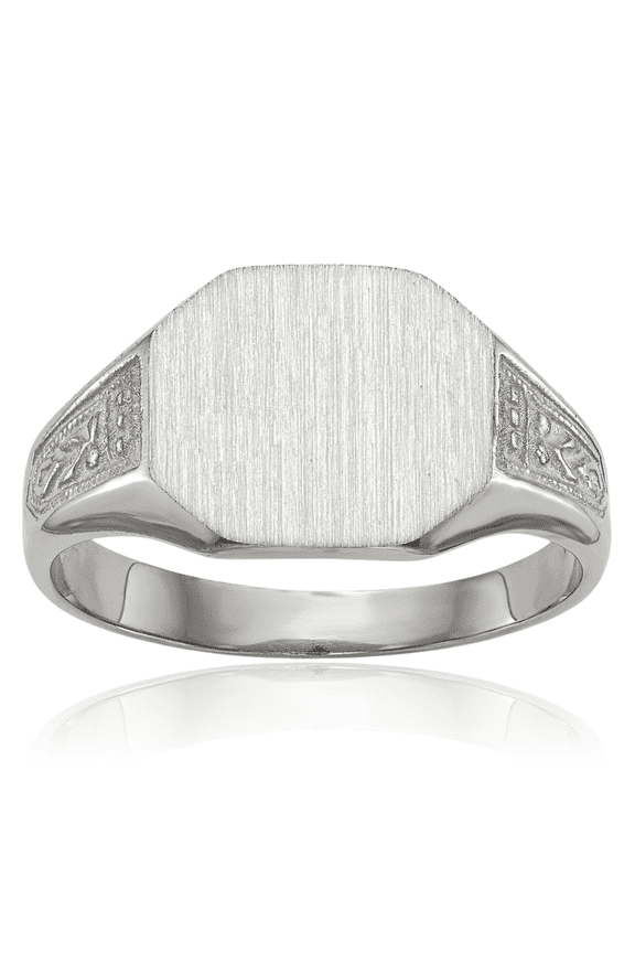 14K Solid White Gold Custom Engraved Signet Ring Handmade Personalized Monogram Initial Letter Band