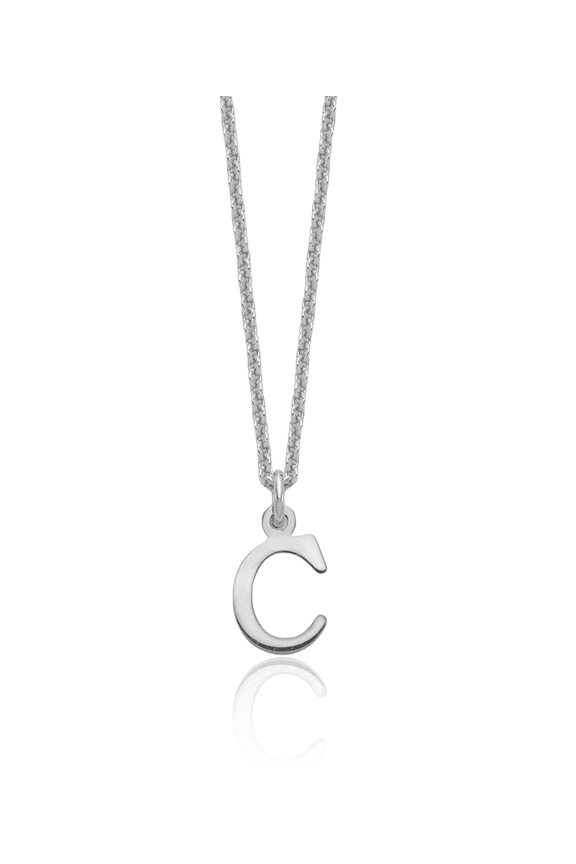 14K Solid White Gold Dainty Letter C Initial Name Monogram Chain Necklace