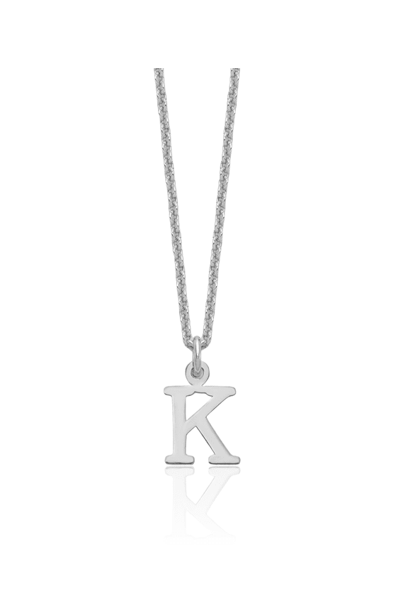 14K Solid White Gold Dainty Letter K Initial Name Monogram Chain Necklace