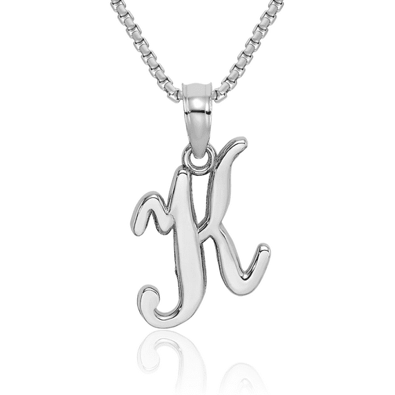 14K Solid White Gold Dainty Letter K Initial Name Monogram Necklace ...