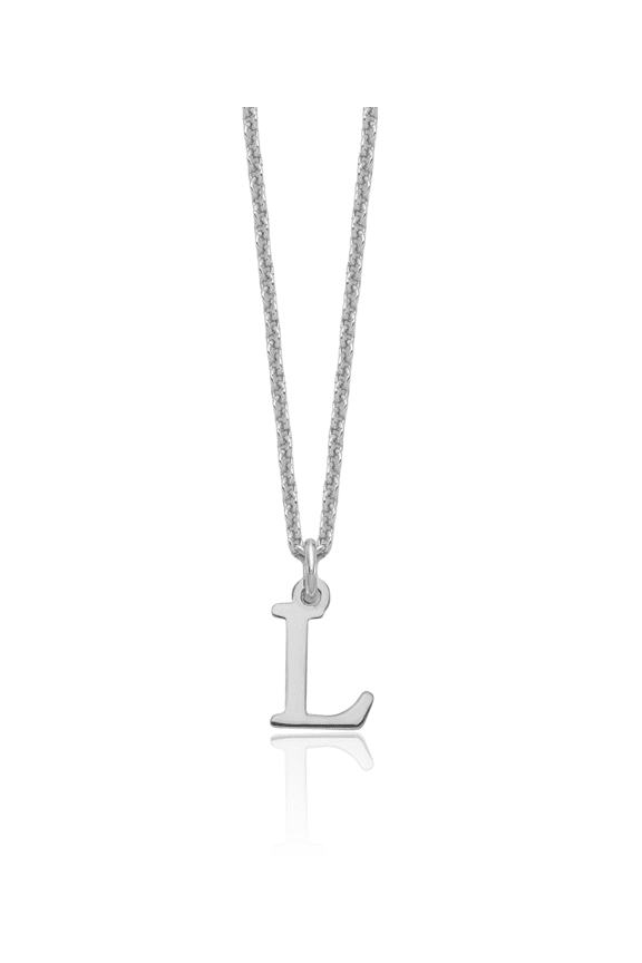 14K Solid White Gold Dainty Letter L Initial Name Monogram Chain Necklace