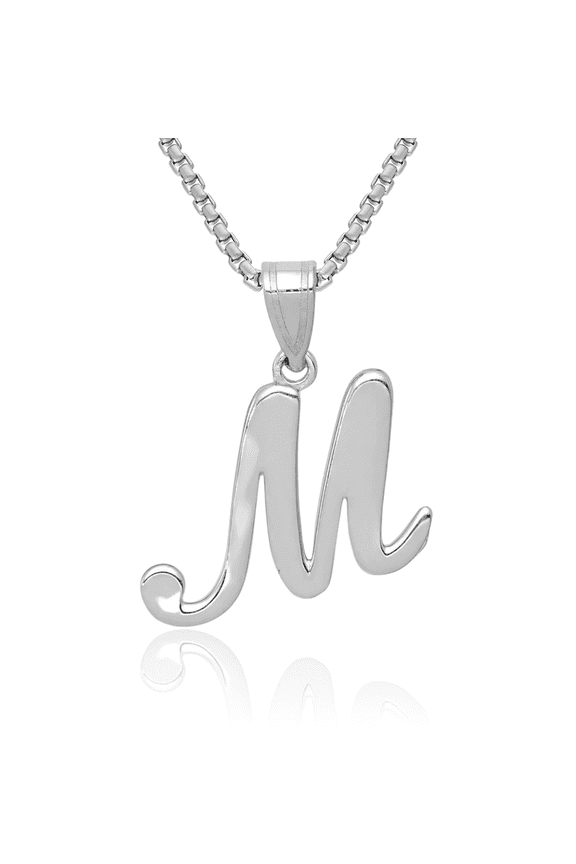 14K Solid White Gold Dainty Letter M Initial Name Monogram Necklace Chain Pendant Charm