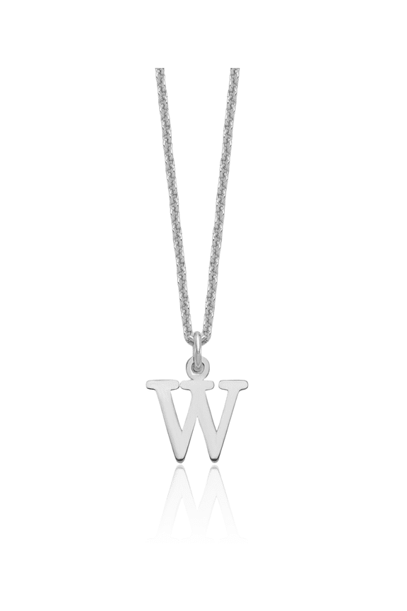 14K Solid White Gold Dainty Letter W Initial Name Monogram Chain Necklace