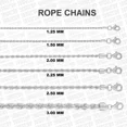 thumbnail image 1 of 14K Solid White Gold Diamond Cut Rope Necklace, 16" - 30" Inch, 1.25 MM - 3 MM, 1 of 5