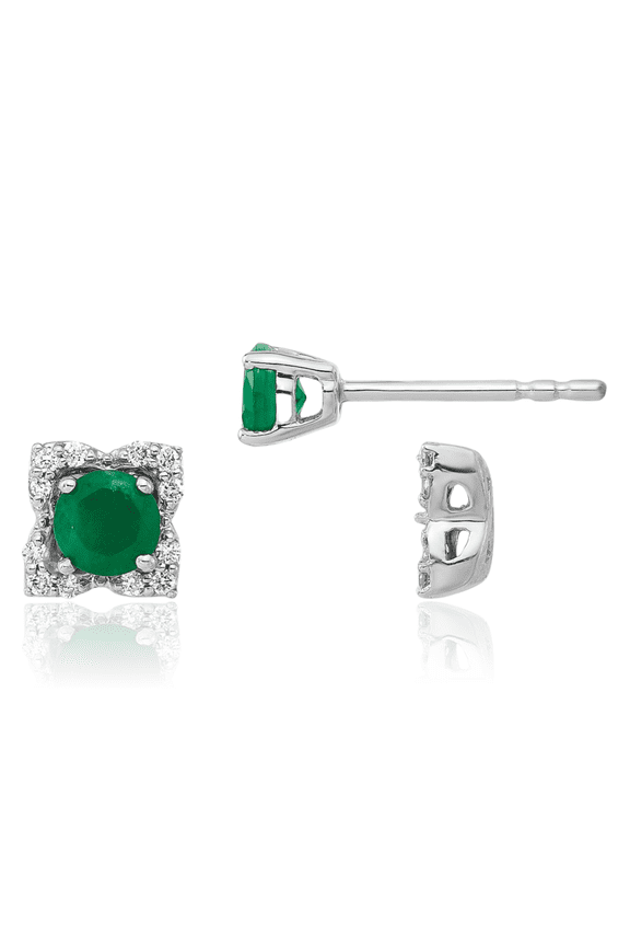 14K Solid White Gold 0.50 carat Green Emerald Diamond Square Medium Solitaire Stud Earring Jackets - 6mm 1/4 inch - Round Cut, Natural, Friction Back Women's